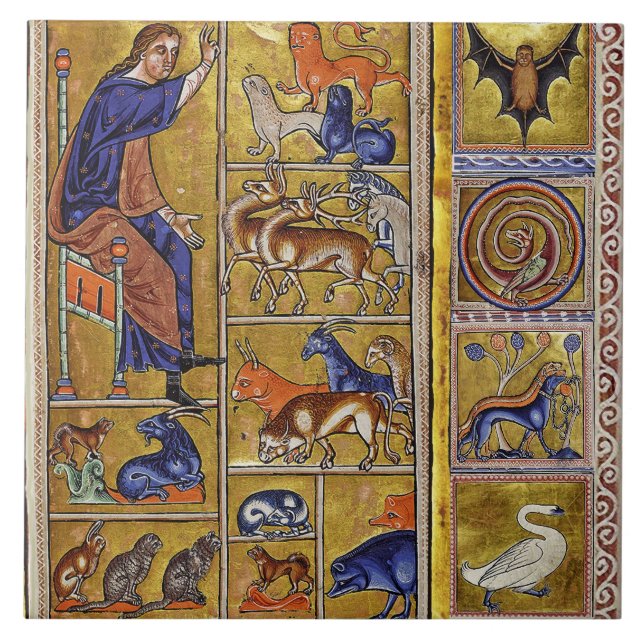 CARREAU ADAM NAMMER ANIMAUX, BESTIAIRE MÉDIÉVAL, CERFS, LI (Devant)
