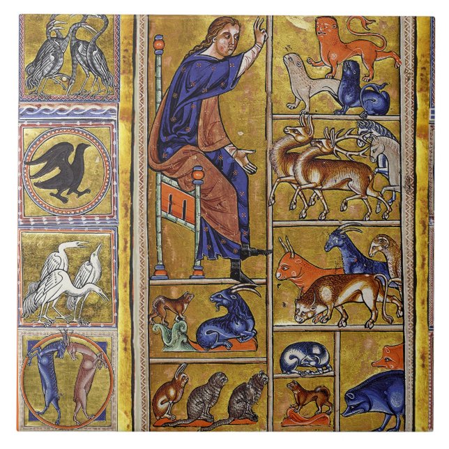 CARREAU ADAM NAMMER ANIMAUX, BESTIAIRE MÉDIÉVAL, CERFS, LI (Devant)