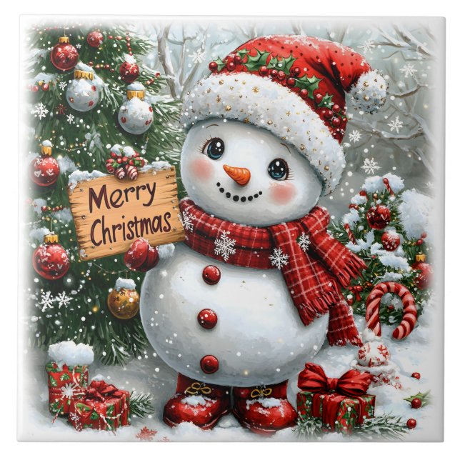 Carreau Adorable bonhomme de neige de Noël (Devant)