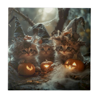 Carreau Adorable chatons d'Halloween avec Citrouilles
