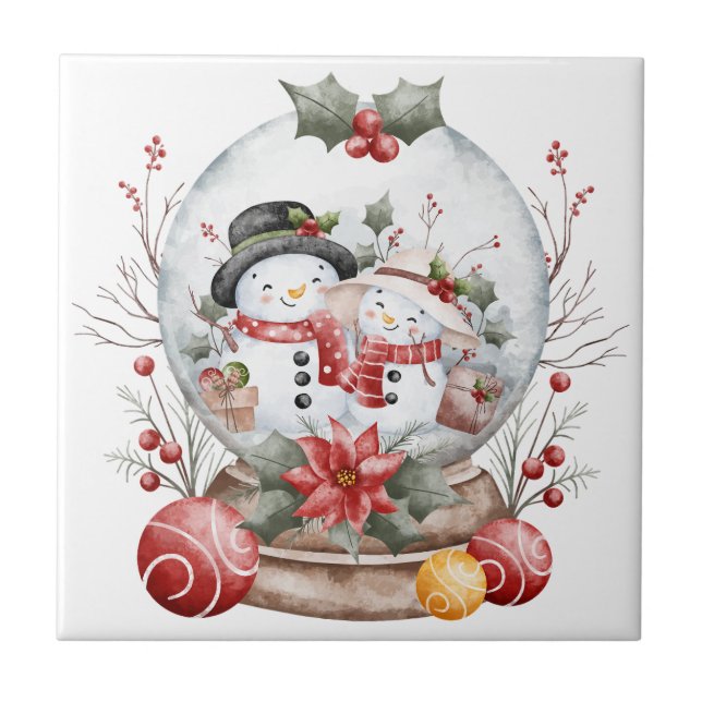 Carreau Adorable Christmas Snowman Ceramic Tile (Devant)