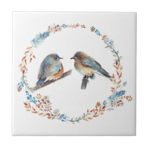 Carreau Adorable Courbe fleurie de Couple de Bleu Est