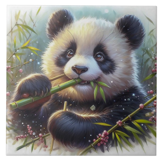 Carreau Adorable Ours De Panda Mangeant Bambou (Devant)
