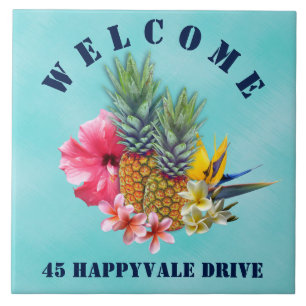 Carreau Adresse de bienvenue à la maison d'ananas tropical