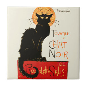 Carreau Affiche Classique Chat Noir de Steinlen en Noir