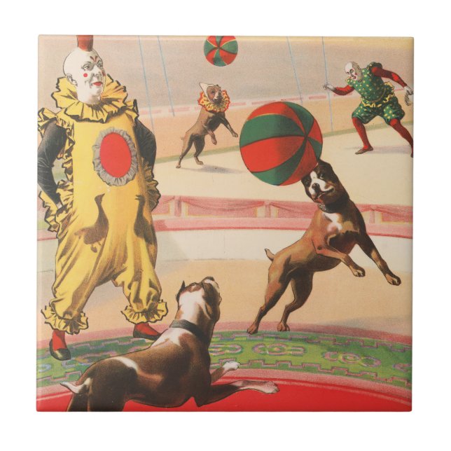 Carreau Affiche De Cirque Montrant Des Clowns Avec Des Chi (Devant)