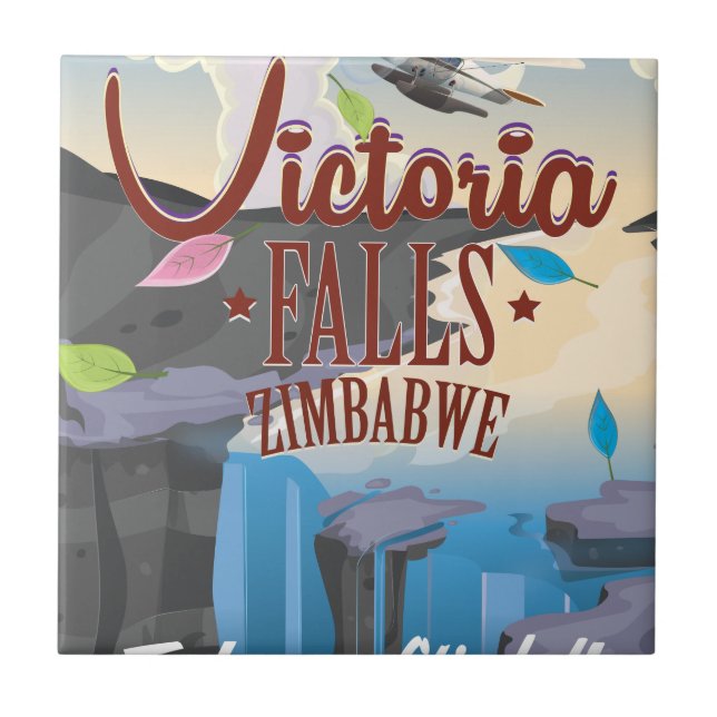 Carreau Affiche de dessin animé de Victoria Falls Zimbabwe (Devant)