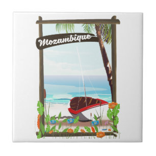 Carreau Affiche de vacances de bateau de pêche mozambicain