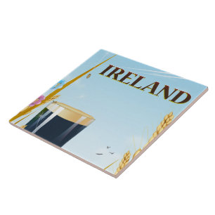 Carreau Affiche de voyage de paysage de pintes d'Irlande