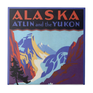 Carreau Affiche de voyage vintage de l'Alaska, Atlin et le