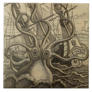 Carreau Affiche du navire géant du calmar de Kraken