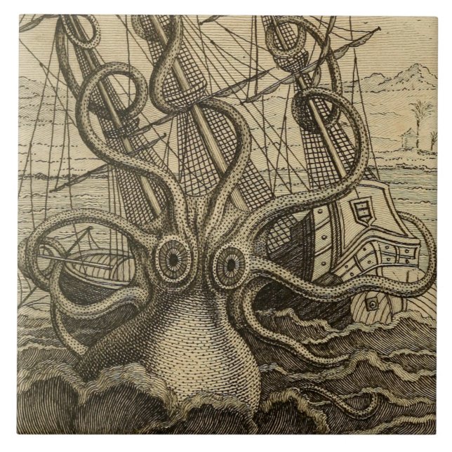 Carreau Affiche du navire géant du calmar de Kraken (Devant)