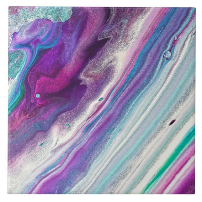 Carreau Agate Acrylique Peinture Purple & Acrylique Turquo (Devant)