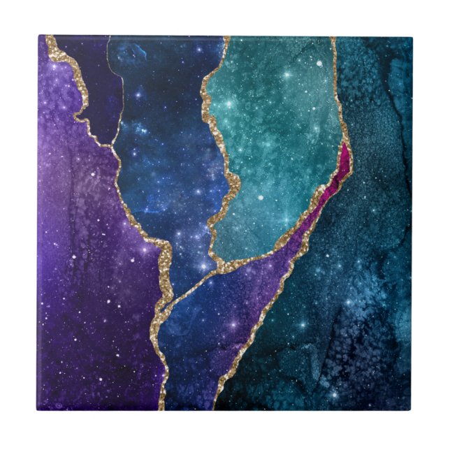 Carreau Agate bleu violet Aqua Gold Veines (Devant)