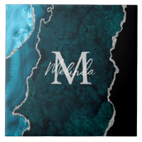 Agate de marbre bleu turquoise et argenté