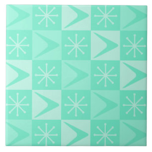 Carreau Age atomique À damiers Boomerangs Mint Green