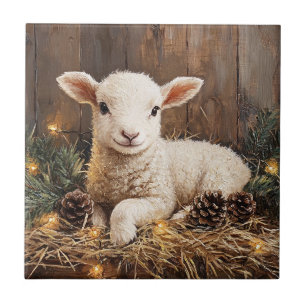 Carreau Agneau de Noël mignon peinture rustique