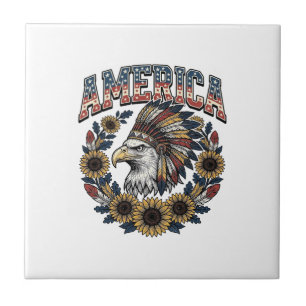 Carreau Aigle Patriotique Fleur de Tournesol Vintage Améri