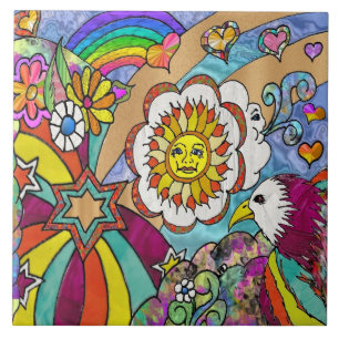Carreau Aigle Rétro Psychedelique des Années 60 Soleil