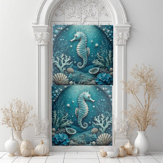 Carreau Aigue-marine Hippocampe Coquillages Coraux Récif