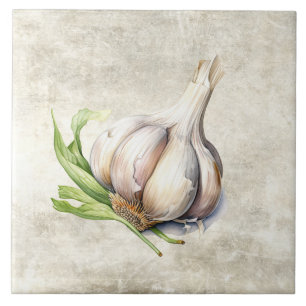 Carreau Ail rustique Faux Texture Cuisine Aquarelle