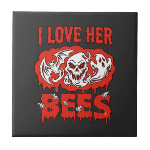Carreau Aime ses abeilles crâne chauve-souris fantôme sang