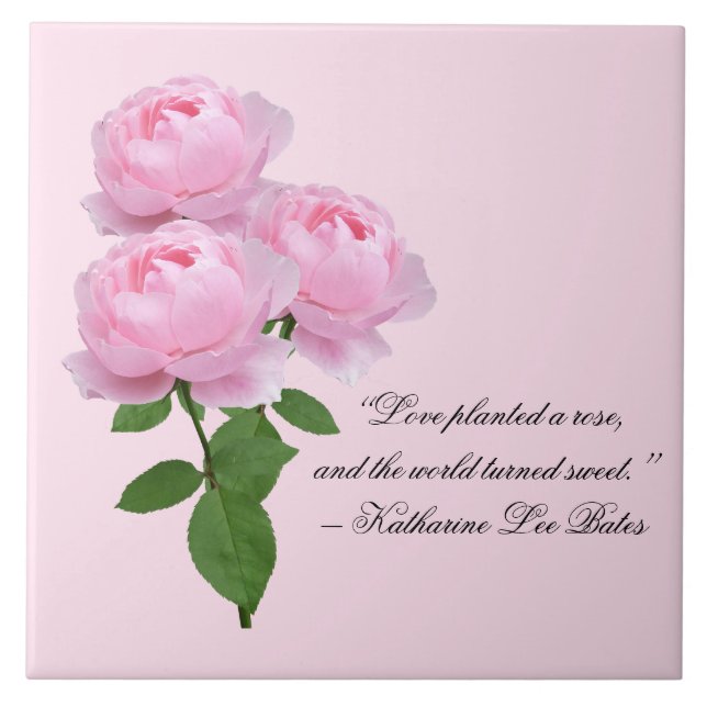 Carreau Aimer Roses roses avec Citation Carrelage céramiqu (Devant)