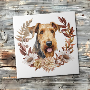 Carreau Airedale Terrier Dog Verrerie d'automne