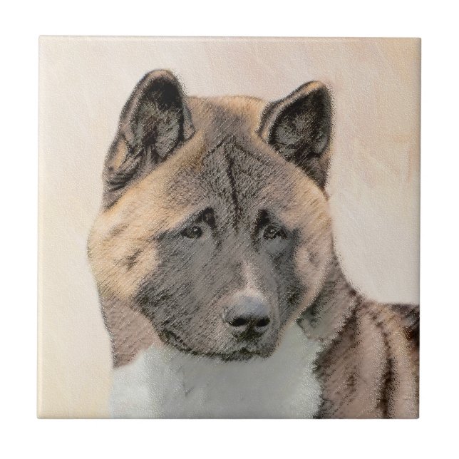 Carreau Akita Peinture - Cute Original Chien Art (Devant)