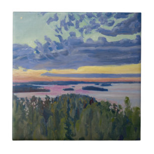 Carreau Akseli Gallen-Kallela - Vue sur un lac au coucher 
