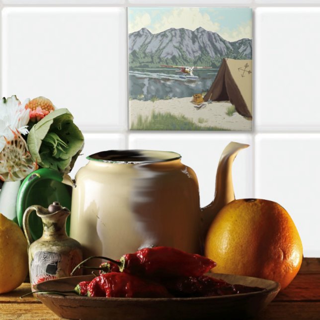 Carreau Alaska Bush Plane Pêche Deer Camp Lodge (Tile used in backsplash )