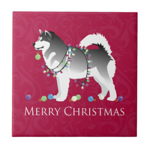 Carreau Alaskien Malamute Chien Joyeux Noël Design