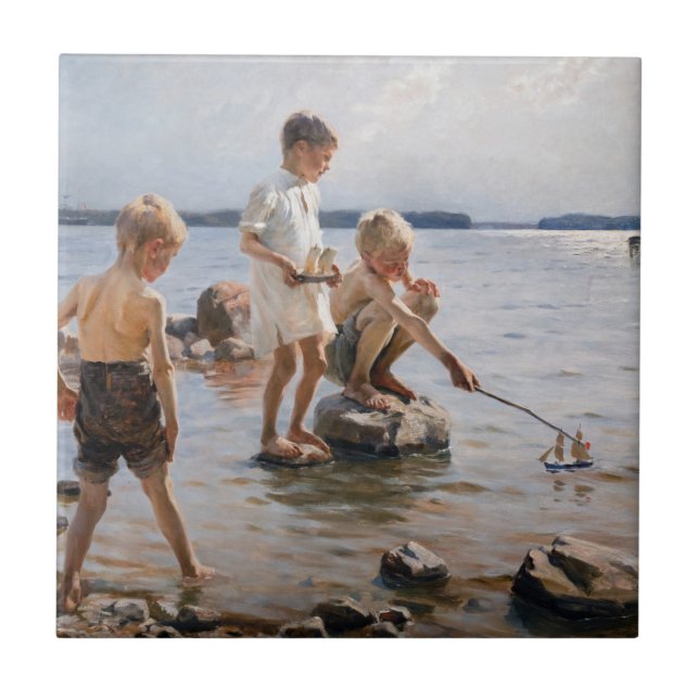 Carreau Albert Edelfeue - Les garçons jouent sur le rivage (Devant)