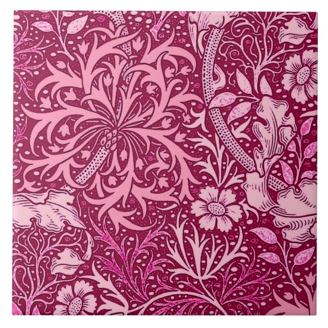 Carreau Algue de Nouveau d'art florale, rose de fuchsia (Devant)