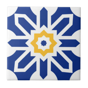 Carreau Alhambra tuiles bleu orangé fleurs