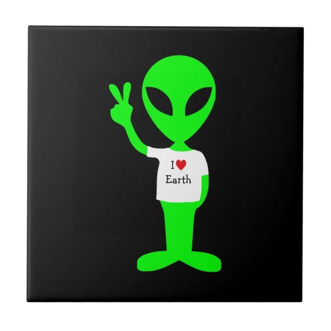 Carreau Alien vert "I Love Earth" (Devant)
