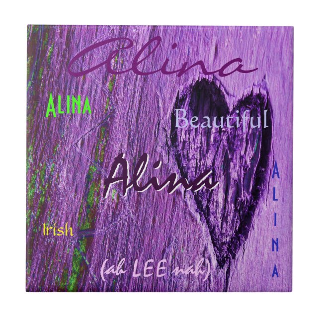 Carreau Alina Nom irlandais Signification avec coeur pourp (Devant)
