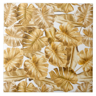 Carreau Aloha Tropical Gold Parties scintillant Monstera F