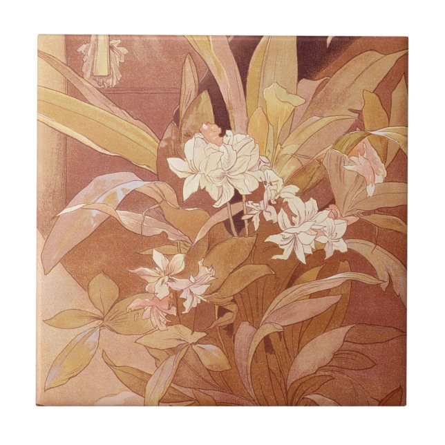 Carreau Alphonse Mucha Art Nouveau Détail floral (Devant)