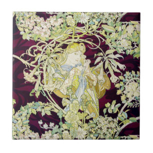 Carreau Alphonse Mucha Femme au marguerite Art nouveau Art