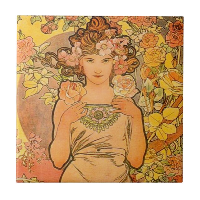 Carreau Alphonse Mucha la tuile de rose (Devant)