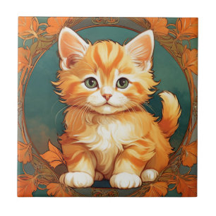 Carreau Alphonse Mucha Style Chat orange