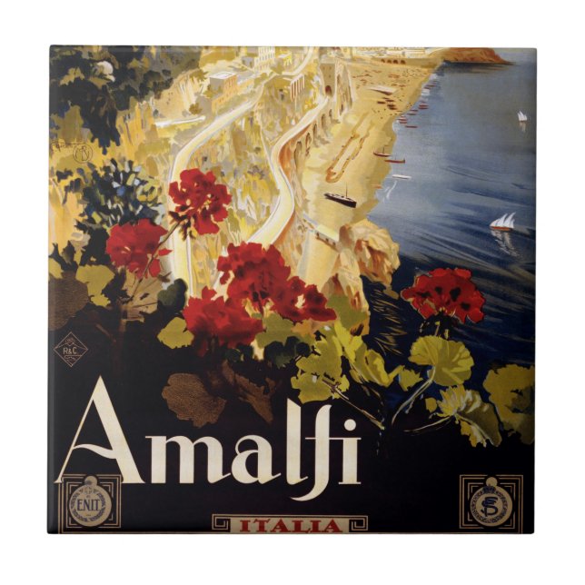 Carreau Amalfi Italie Poster de voyage Graphique d'art (Devant)