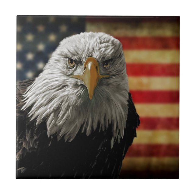 Carreau American Bald Eagle on Grunge Flag (Devant)
