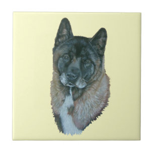 Carreau American black face akita chien portrait tuile