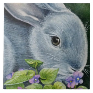 Carreau American Blue Rabbit en violet aquarelle Art