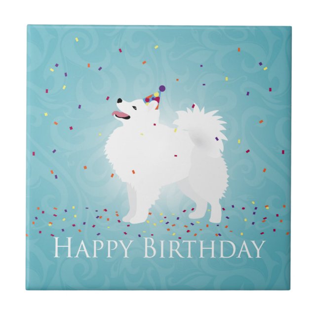 Carreau American Eskimo Chien Joyeux Design d'anniversaire (Devant)