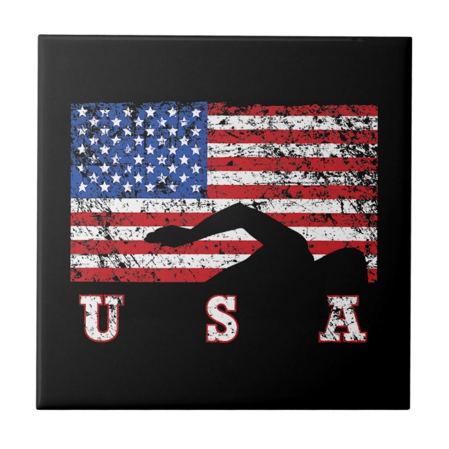 Carreau American Flag Swimming USA Cadeau Swim Team Premiu (Devant)