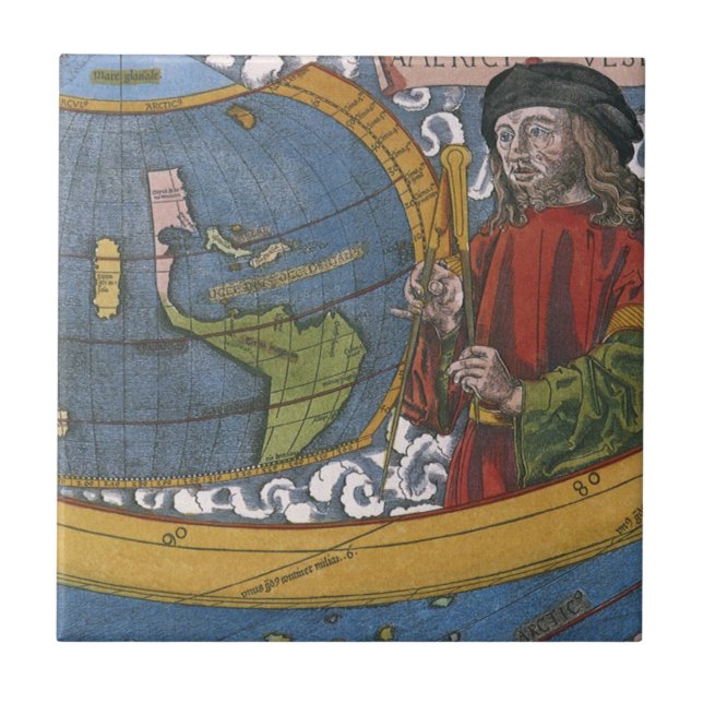 Carreau Amerigo Vespucci Explorer sur une carte des Amériq (Devant)