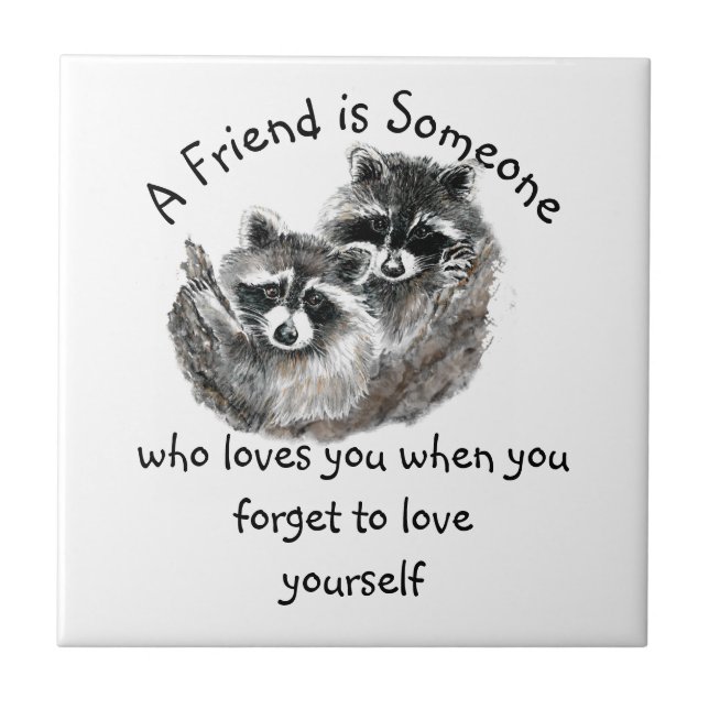 Carreau Ami Vous Aime Cute Raccoons Animal Art (Devant)